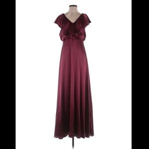 Adrianna Papell ruffle detail maroon burgundy dress
